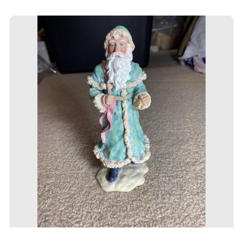 Vintage Teal Old World Santa Claus Figurine Taper Candle Holder